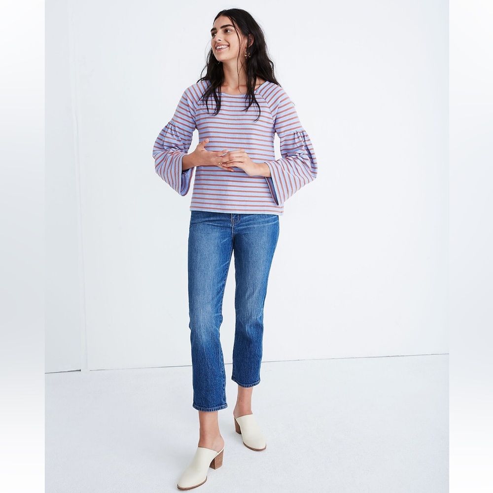 Madewell Shirred-sleeve Stripe Sailor Top - (size xxs) - Picture 7 of 10
